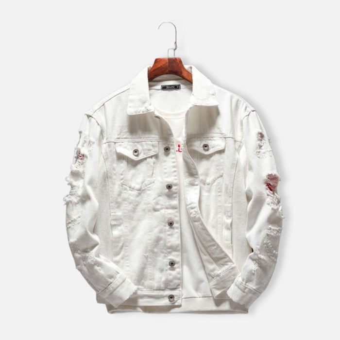 Antonios Autumn White Denim Jacket - AntoniosClothing - White