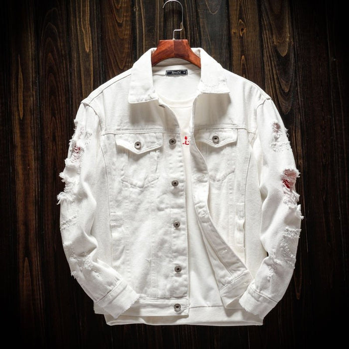 Antonios Autumn White Denim Jacket - AntoniosClothing - White