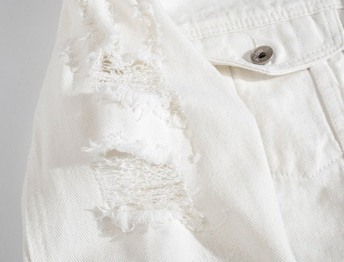 Antonios Autumn White Denim Jacket - AntoniosClothing - White