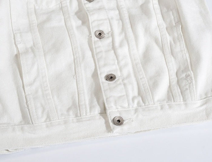 Antonios Autumn White Denim Jacket - AntoniosClothing - White