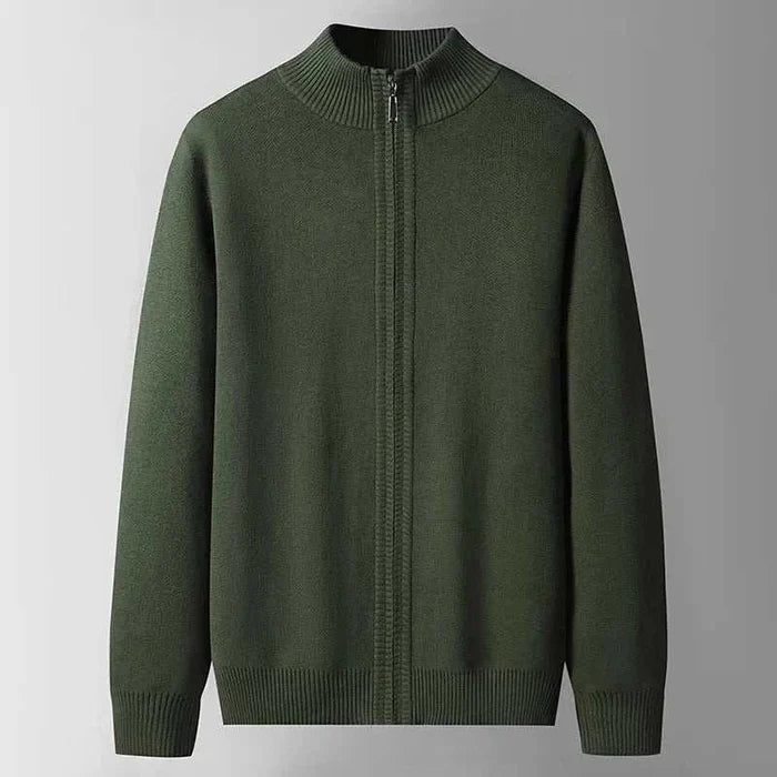 Antonios autumn zipper cotton cardigan - AntoniosClothing - Army green