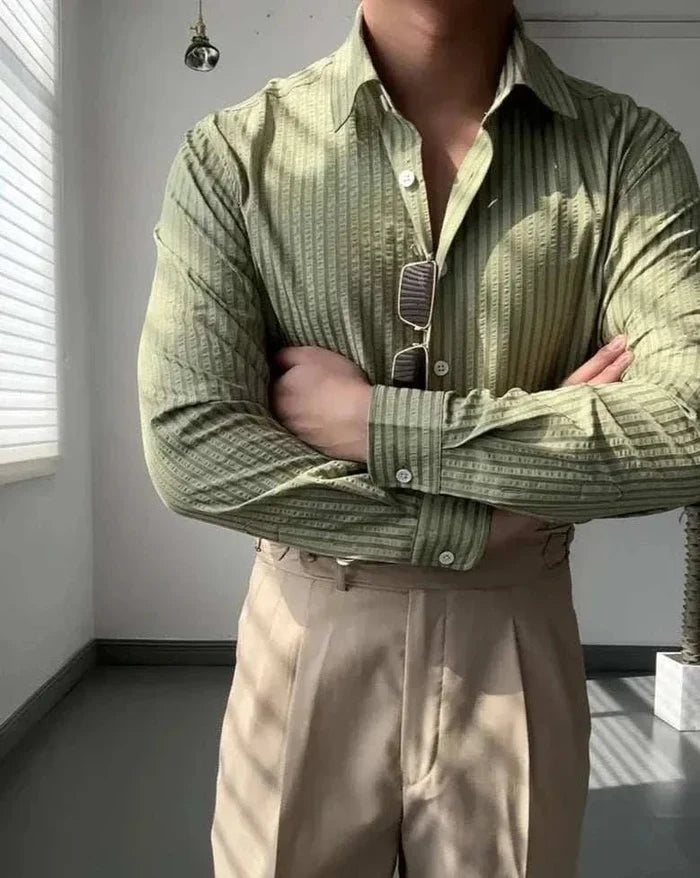 Antonios british casual striped shirt - AntoniosClothing - Green