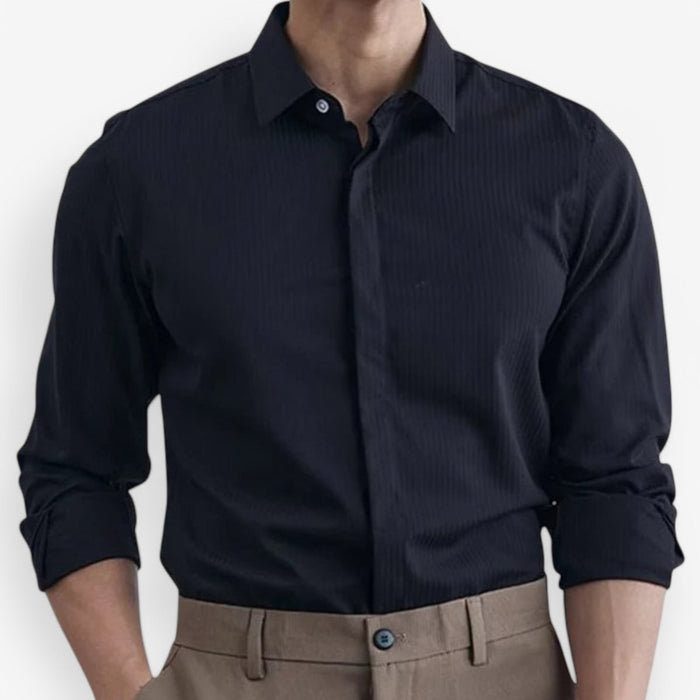 Antonios british striped tuxedo shirt office wear - AntoniosClothing - Black