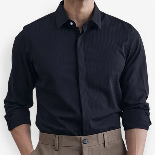 Antonios british striped tuxedo shirt office wear - AntoniosClothing - Black