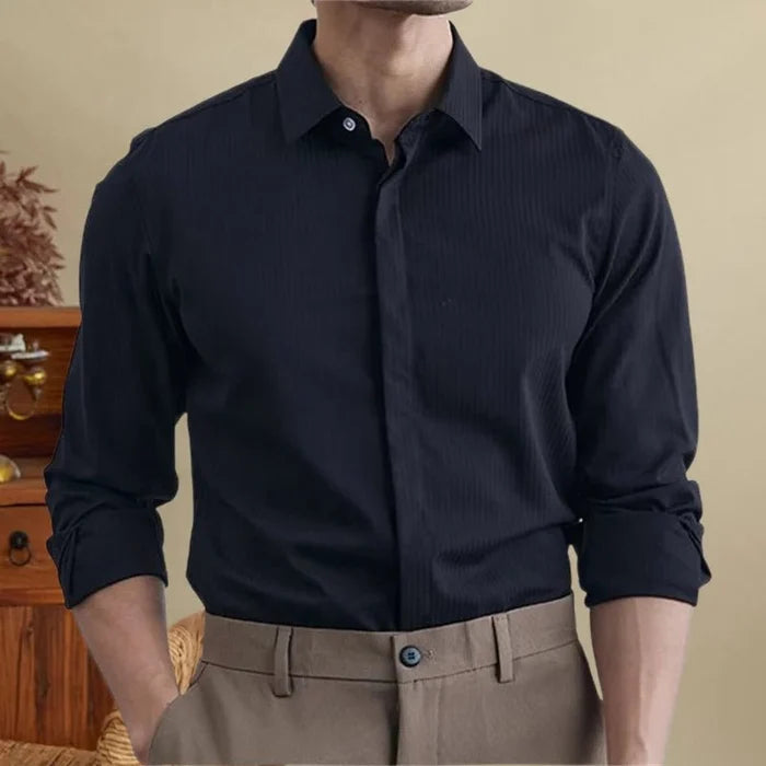 Antonios british striped tuxedo shirt office wear - AntoniosClothing - Black