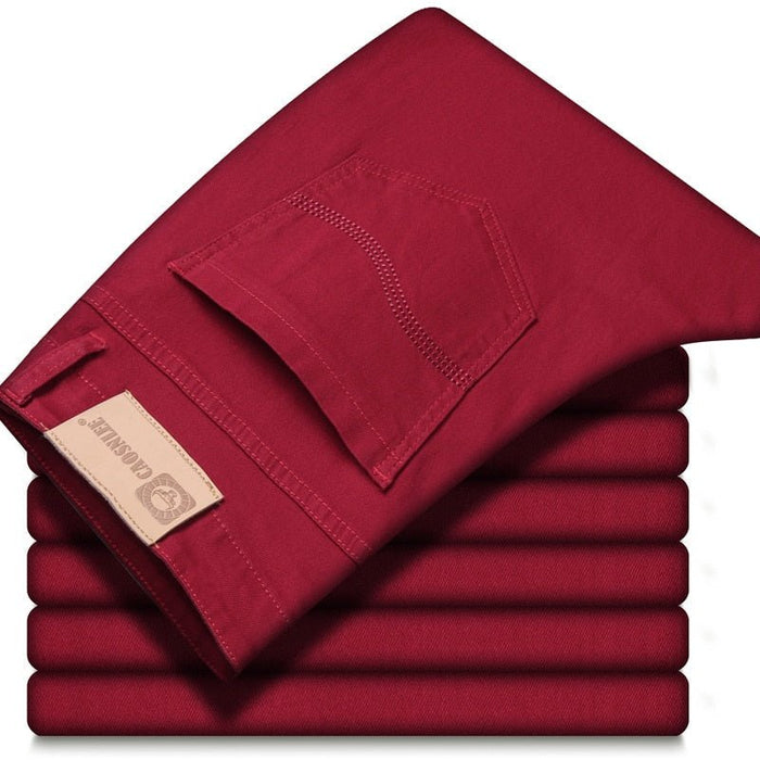 Antonios Business Casual White Jeans - AntoniosClothing - Wine Red