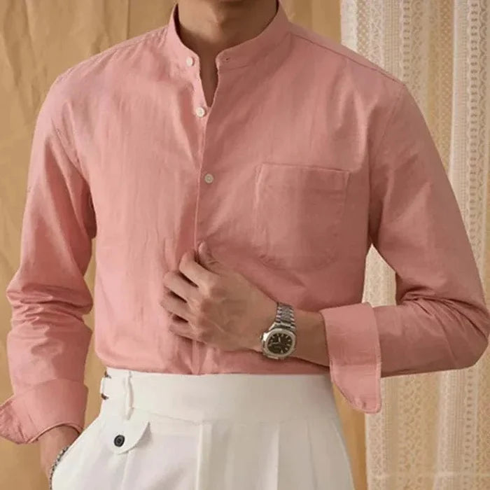 Antonios cotton-linen long sleeve shirt - AntoniosClothing - Pink