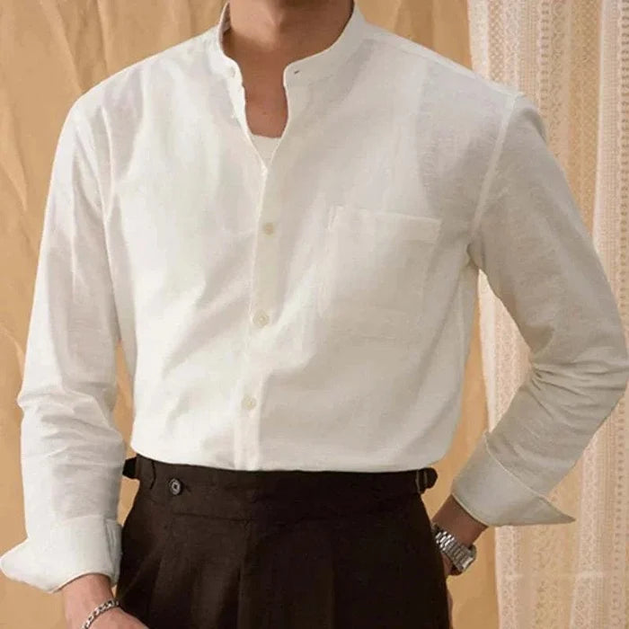 Antonios cotton-linen long sleeve shirt - AntoniosClothing - Pink
