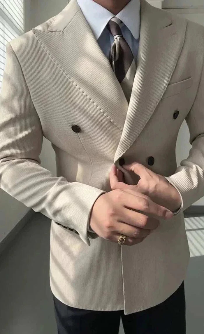 Antonios double breasted suit blazer - AntoniosClothing - Khaki