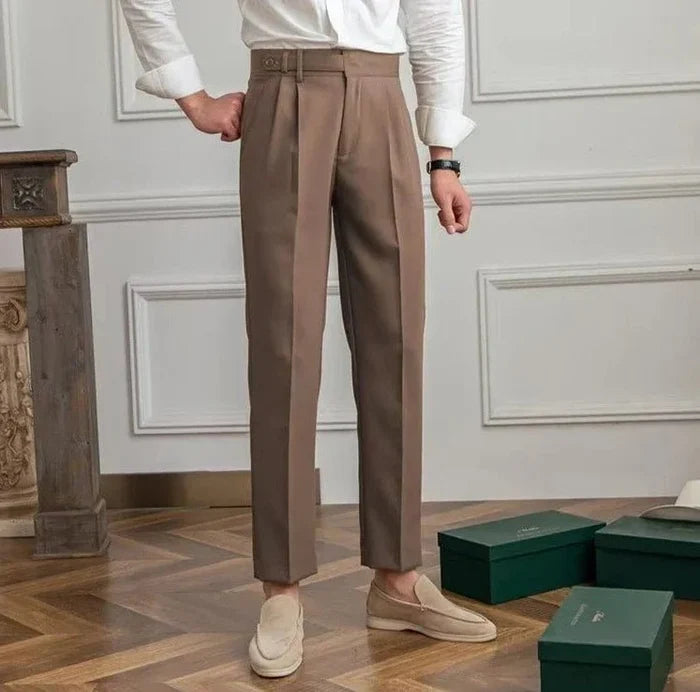Antonios draped suit pants korean-inspired elegance - AntoniosClothing - Coffee