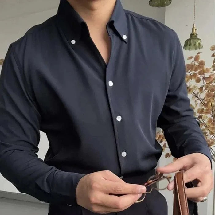 Antonios elegance solid long sleeve shirt - AntoniosClothing - Navy blue