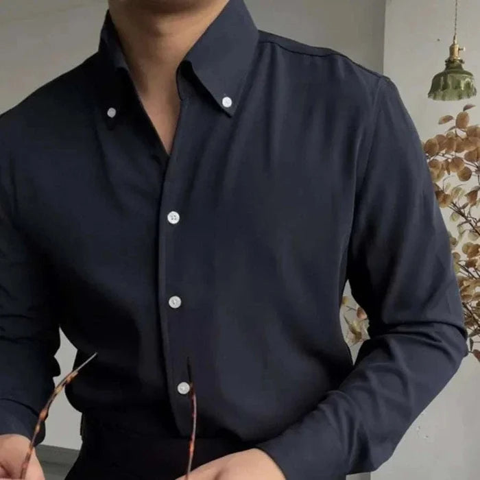Antonios elegance solid long sleeve shirt - AntoniosClothing - Navy blue