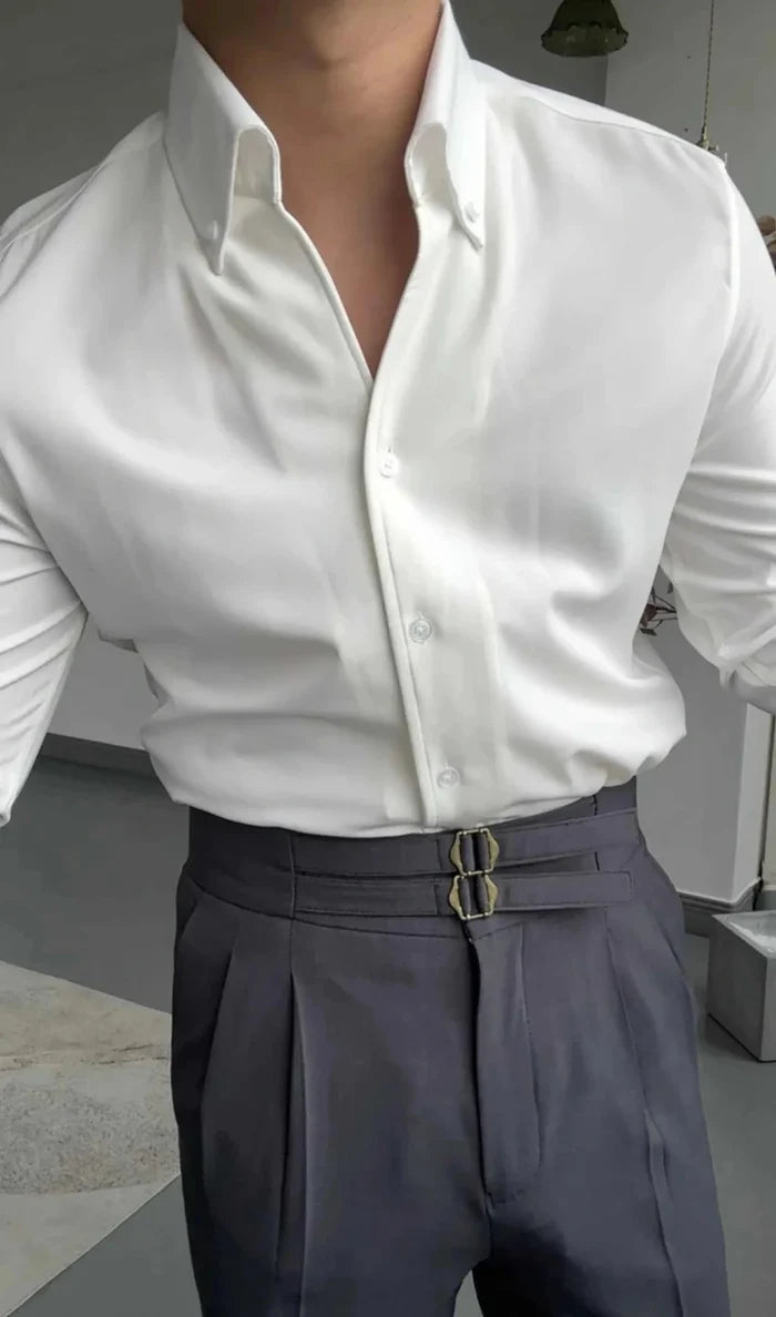 Antonios elegance solid long sleeve shirt - AntoniosClothing - Navy blue