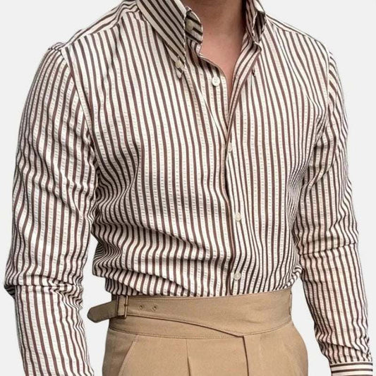 Antonios formal striped long sleeve shirt - AntoniosClothing - Dark brown