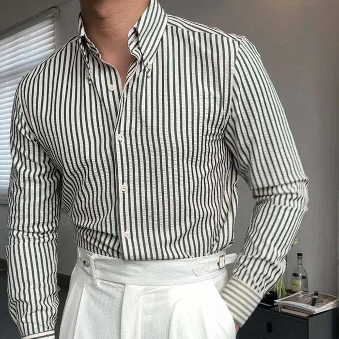 Antonios formal striped long sleeve shirt - AntoniosClothing - Green