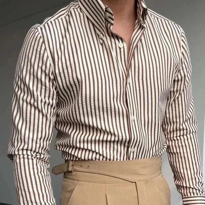 Antonios formal striped long sleeve shirt - AntoniosClothing - Dark brown