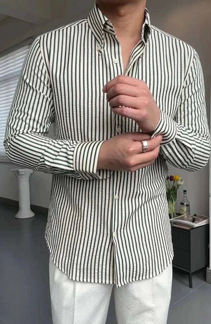 Antonios formal striped long sleeve shirt - AntoniosClothing - Blue