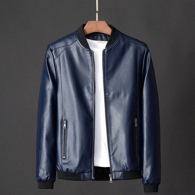 Antonios Leather Baseball Jacket - AntoniosClothing - navy