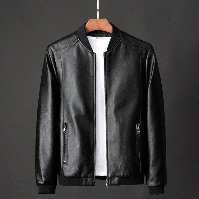 Antonios Leather Baseball Jacket - AntoniosClothing - black