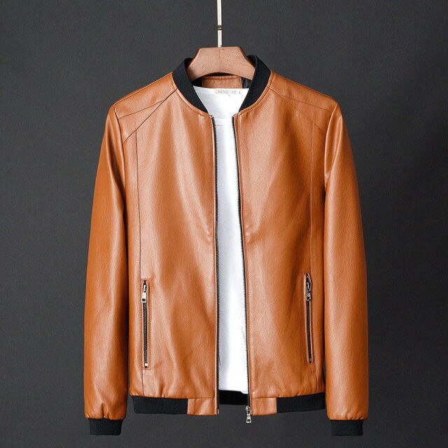 Antonios Leather Baseball Jacket - AntoniosClothing - khaki