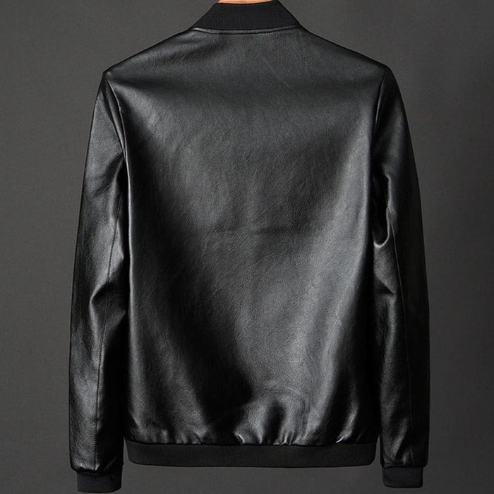 Antonios Leather Baseball Jacket - AntoniosClothing - khaki