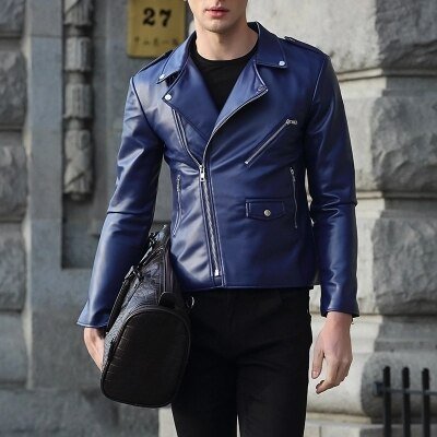 Antonios Motorcycle Leather Jacket - AntoniosClothing - Blue