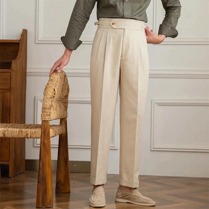 Antonios naples cotton-linen pants summer comfort fit - AntoniosClothing - Ivory