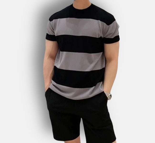 Antonios o-neck striped summer t-shirt - AntoniosClothing - Black-Gray