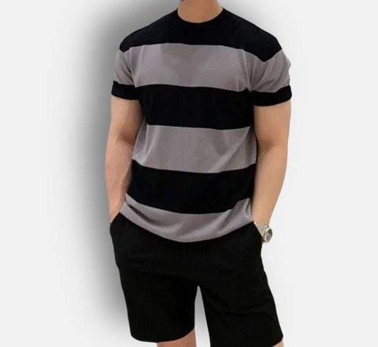 Antonios o-neck striped summer t-shirt - AntoniosClothing - Black-Gray