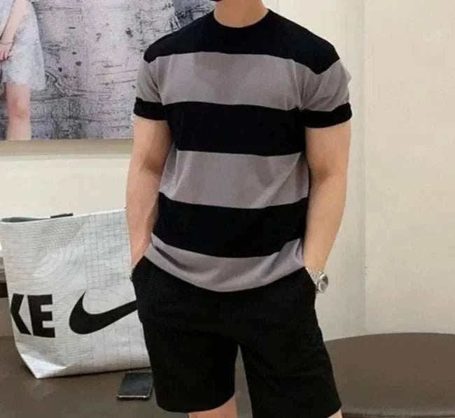 Antonios o-neck striped summer t-shirt - AntoniosClothing - Black-Gray