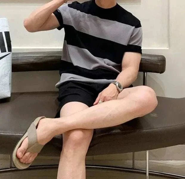 Antonios o-neck striped summer t-shirt - AntoniosClothing - Black-Gray