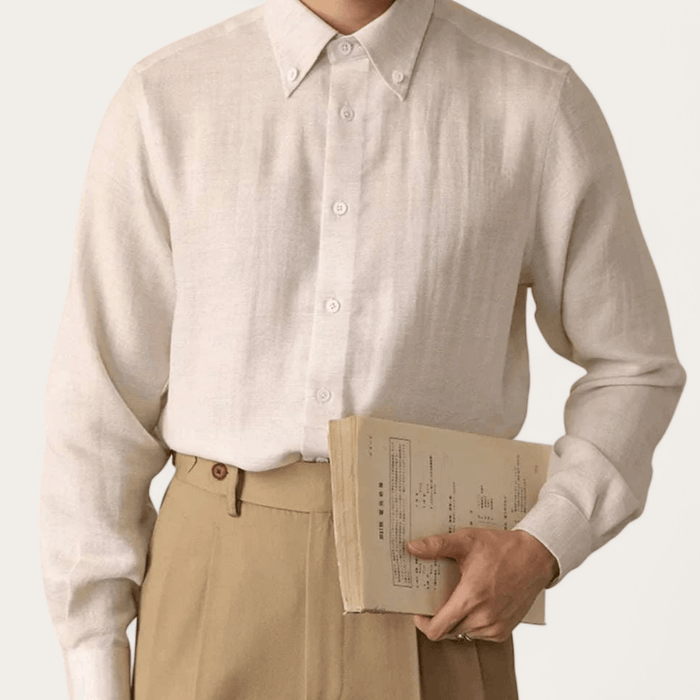 Antonios one-piece collar cotton shirt - AntoniosClothing - Light apricot