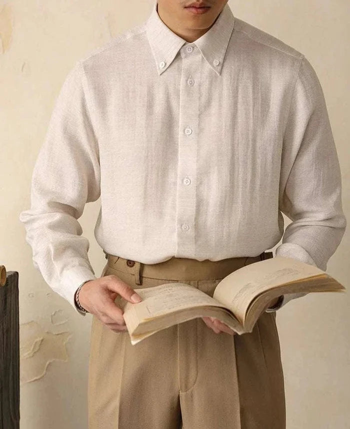 Antonios one-piece collar cotton shirt - AntoniosClothing - Light apricot