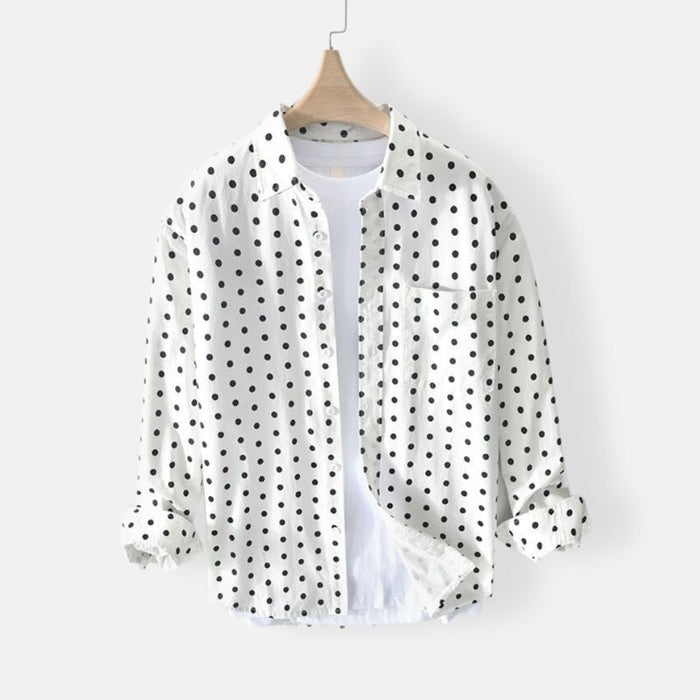 Antonios Pure Cotton Shirt Dot Print - AntoniosClothing - Yellow