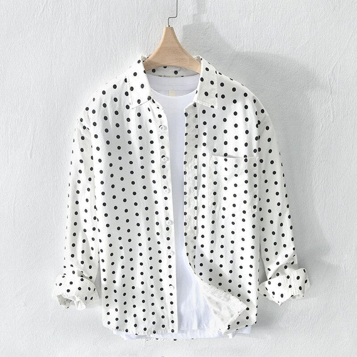 Antonios Pure Cotton Shirt Dot Print - AntoniosClothing - Yellow