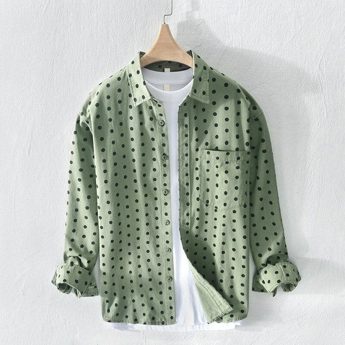 Antonios Pure Cotton Shirt Dot Print - AntoniosClothing - Green