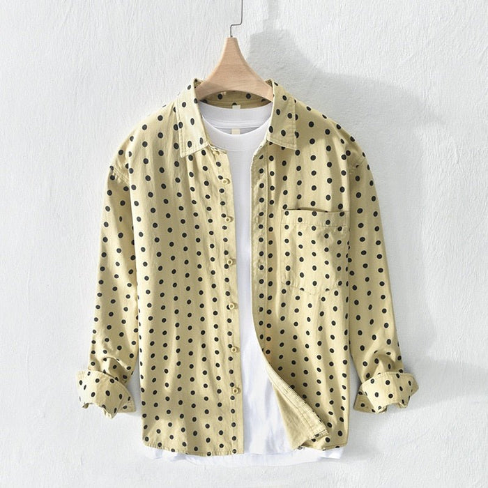 Antonios Pure Cotton Shirt Dot Print - AntoniosClothing - Yellow