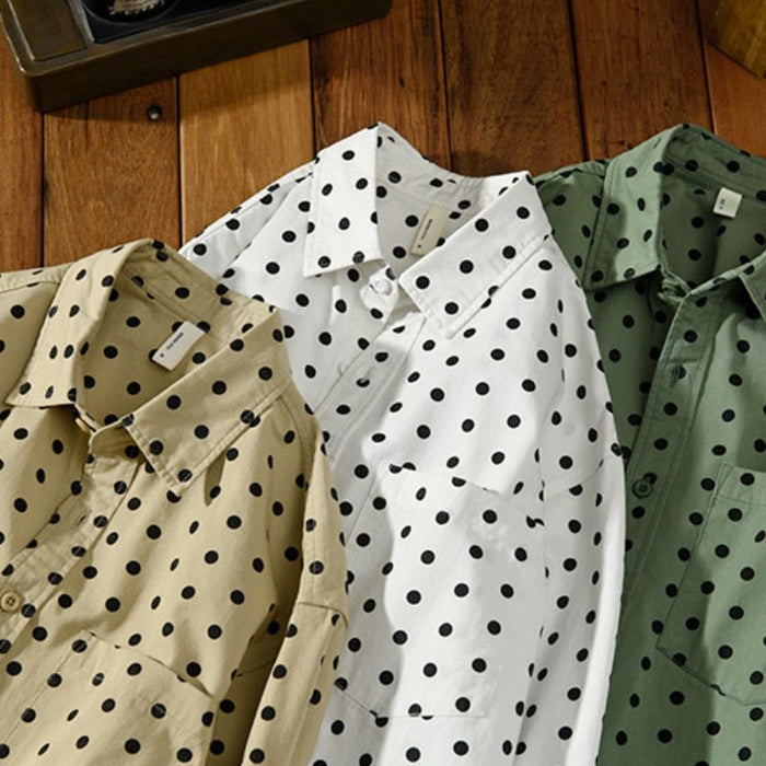 Antonios Pure Cotton Shirt Dot Print - AntoniosClothing - Yellow