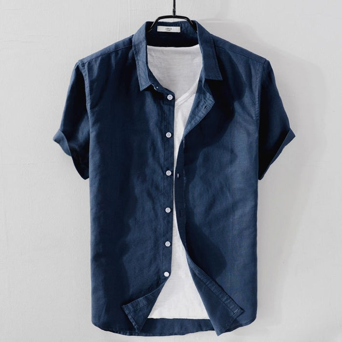 Antonios Short-sleeve Linen Shirt - AntoniosClothing - Dark blue
