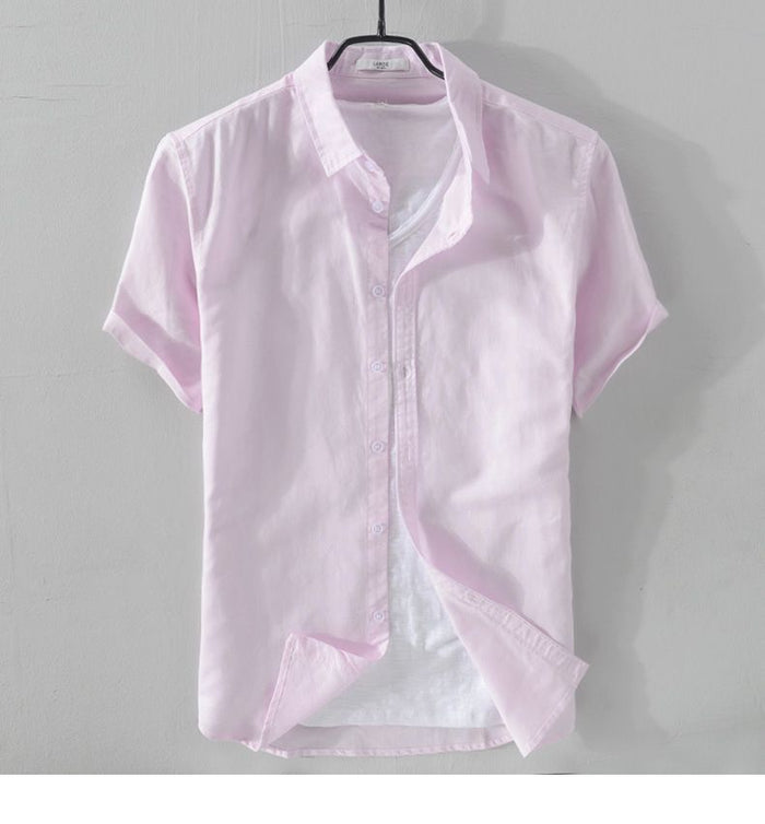 Antonios Short-sleeve Linen Shirt - AntoniosClothing - Pink