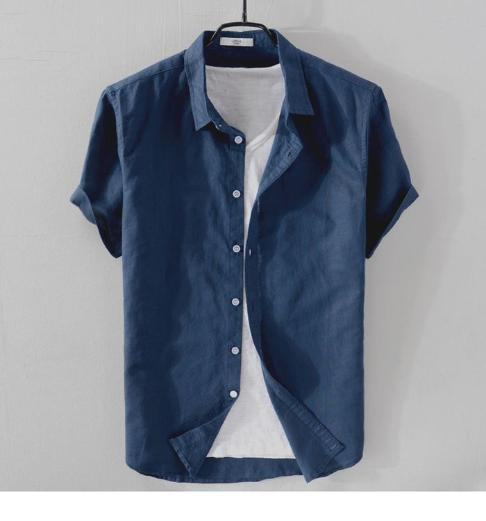 Antonios Short-sleeve Linen Shirt - AntoniosClothing - Dark blue