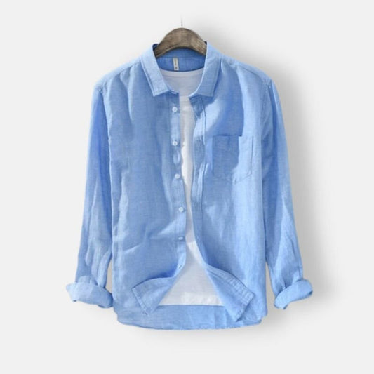 Antonios Solid Long-sleeved Linen Shirt - AntoniosClothing - Sky blue