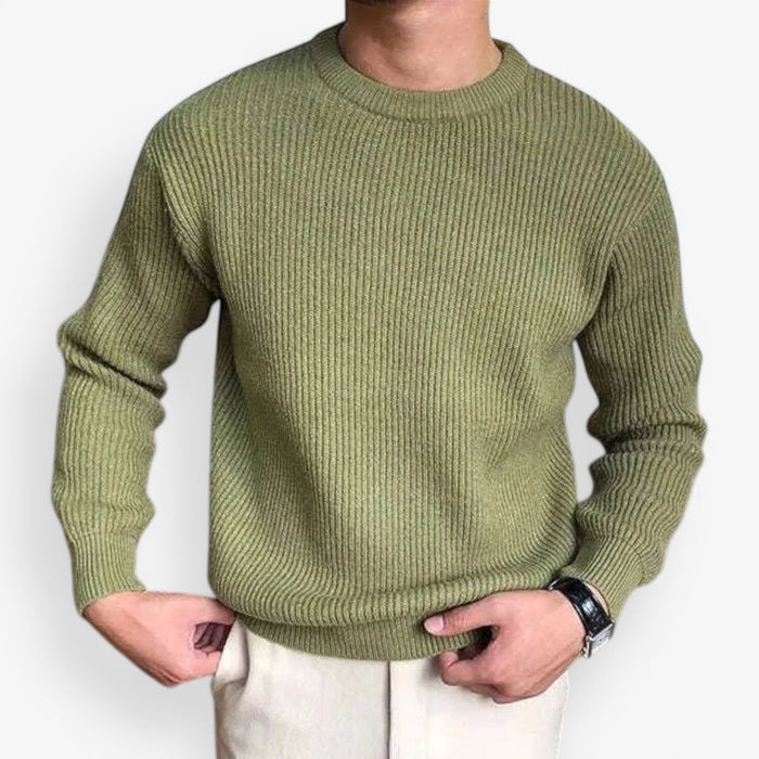 Antonios solid round neck knit sweater - AntoniosClothing - White
