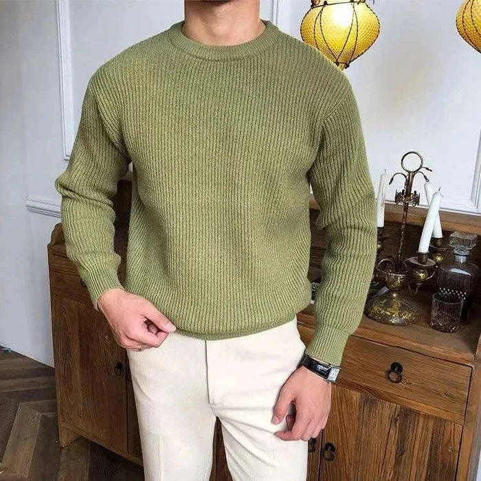 Antonios solid round neck knit sweater - AntoniosClothing - Green
