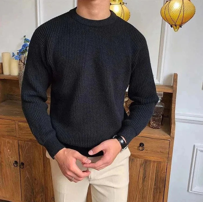 Antonios solid round neck knit sweater - AntoniosClothing - Green