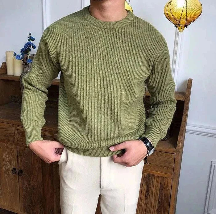 Antonios solid round neck knit sweater - AntoniosClothing - Green