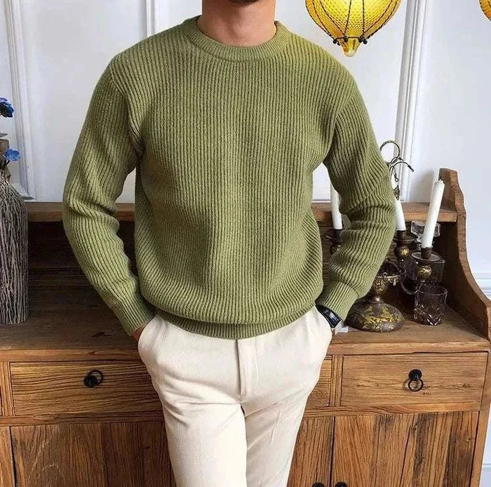 Antonios solid round neck knit sweater - AntoniosClothing - White