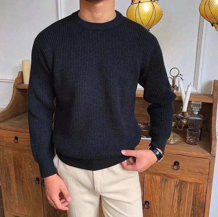 Antonios solid round neck knit sweater - AntoniosClothing - White