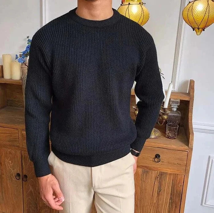 Antonios solid round neck knit sweater - AntoniosClothing - White