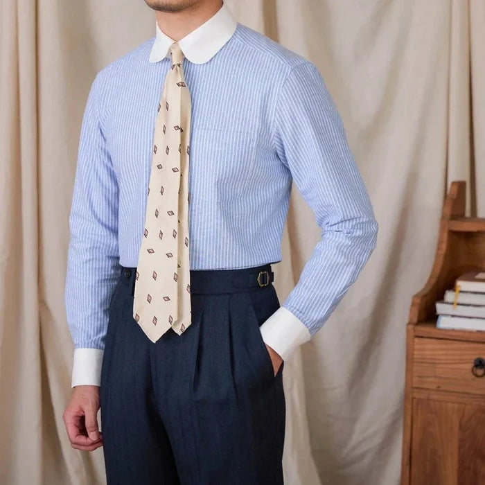 Antonios striped cotton business shirt - AntoniosClothing - blue